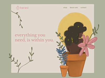 Daily UI :: 003 - Landing Page black woman daily ui daily ui 003 illustration landing page leaves plants texture web woc
