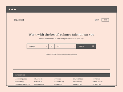 Lancerlist - Work with the best freelance talent near you design directory freelance freelancing hero minimal monochrome platform search simple typography ui web website