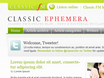 Classic Ephemera - The Classic FM Blog blog classic fm clean gradient green web design