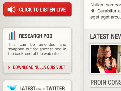 Global Radio Sales Site - Concept Design blog button clean global radio grey pod red shiny sidebar stripe subtle texture