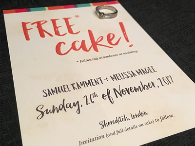 Save the date free cake handwriting font invitation orange save the date small print watercolour texture wedding
