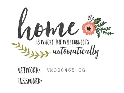 Home is where the WiFi connects automatically framed wifi password handwriting font print