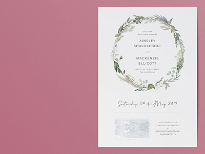 Vintage watercolour wedding invitation scratch off password gettin hitched rocks foliage watercolour rustic elegant vintage wedding invites wedding invitation invitation