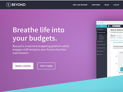 Beyond landing page beyond blue financial software geometric landing page purple