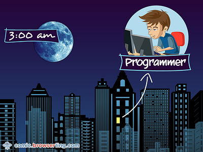 City at Night 3am browserling city code comic joke moon night programmer skyscrapers