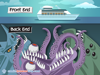 Ship back end browserling clouds comic front end modern web development monsters sea ship sky