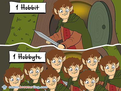 Hobbit bilbo baggins bit browserling byte comic hobbit hobbyte joke shire sword
