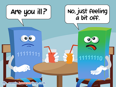 Two Bytes Meet (Computer Joke) bar bits browserling bytes comic drinks ill joke off sick