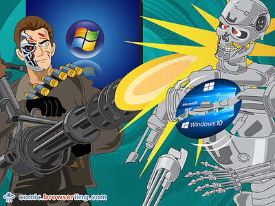 Why didn't The Terminator upgrade to Windows 10?... arnie arnold schwarzenegger browserling comic joke machine gun t800 terminator windows 10 windows vista