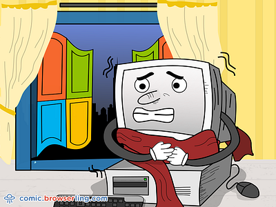 Why was the computer cold?... browserling cold coldness comic computer joke open windows scarf win windows