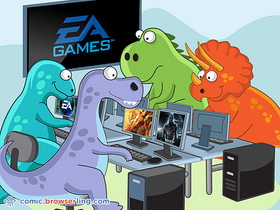 EA Games ... It's in the dinosaurs! browserling comic computers dinosaur dinosaurs ea ea games joke old programming