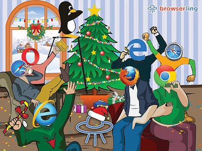 Merry browsery Christmas and Happy browsery New Year! browser browserling browsers christmas comic holidays new year party tux