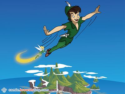 Why is Peter Pan always flying?... browserling comic fly island joke never land neverland peter pan tinker bell water