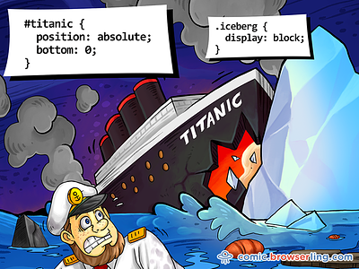 Titanic and Iceberg CSS Pun browserling captain comic css css pun ice iceberg joke ship titanic water