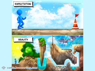 Expectation vs Reality browserling cartoon comic expectation hard work lightning maze reality success water