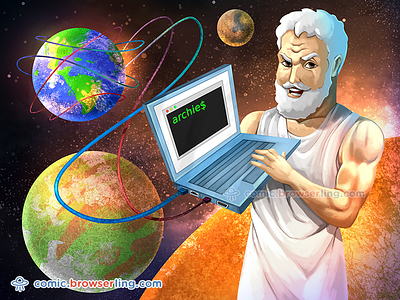 Archimedes Computer Joke archie archimedes browserling comic command line computer joke laptop shell world