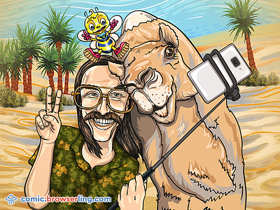 Larry Wall, Camel and Camelia browserling camel camelia comic desert larry wall perl programming quote selfie