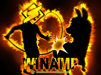 Winamp Whips Llama's Ass ass browserling comic fire joke llama mp3 music player whip winamp