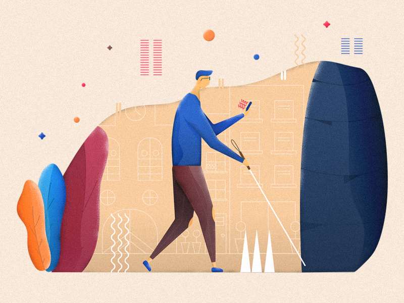 Inclusive design illustration city blind character iilustrator flat inclusive design illustration