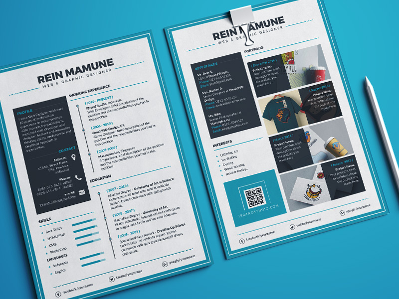 Free Minima Resume PSD Template (Blue Color) cover letter blue minima freebie free template resume