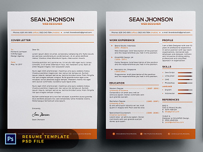 Free Malist Resume Template + Cover Letter (Orange) clean cover letter cv free template freebie minimalist orange resume