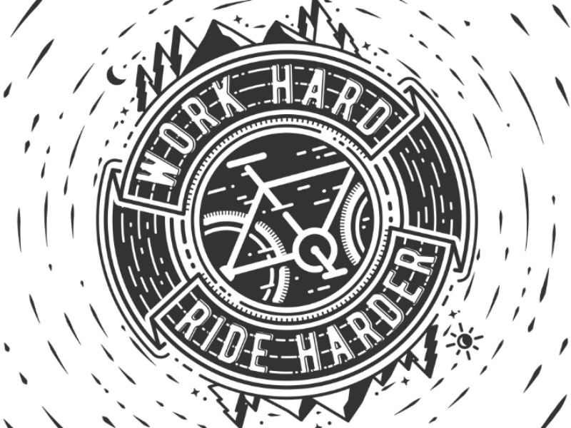 Ride Harder black and white fixedgear fixie bicycle bike illustration vector
