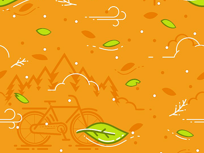 Bicycle, Leaf & Wind Pattern bicycle bike illustration leaf orange pattern society6 vector wind