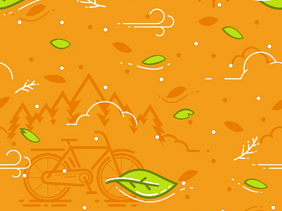 Bicycle, Leaf & Wind Pattern bicycle bike illustration leaf orange pattern society6 vector wind