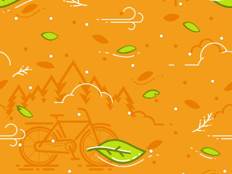 Bicycle, Leaf & Wind Pattern pattern wind leaf illustration vector orange bicycle bike society6