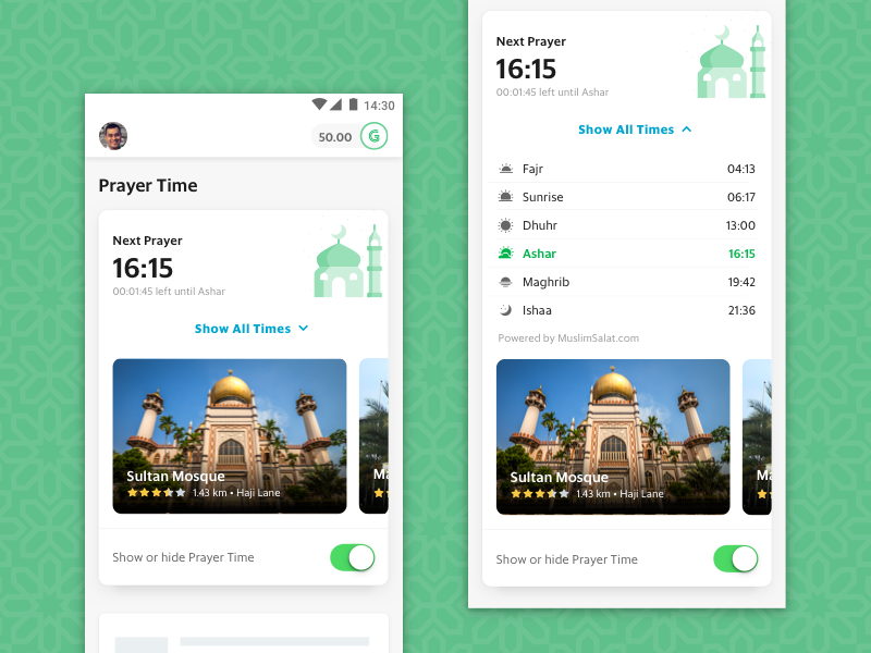 GrabDaily Prayer Time Widget by Gita Listya Anggraini on Dribbble