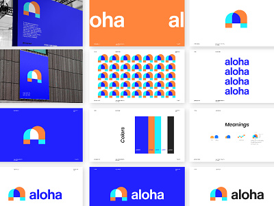aloha brand identity (unused) a a logo alphabet appointments brand brand identity branding colorful guidelines icon identity illustration logo logos logotype minimal schedule time typography ui