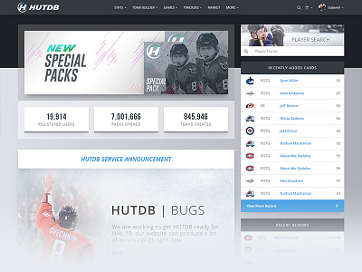 HUTDB | NHL Game Resource advanced design game hut nhl video game web
