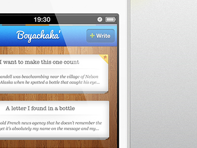 Boyachaka for iOS6 app apple author blue design ios ios6 iphone navigation tabbar wood write