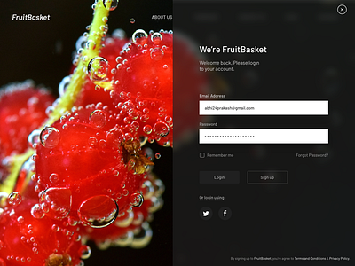 FruitBasket Header Design - Landing Page design interaction landing login minimal mobile page presentation strawberries uidesign web webdesign