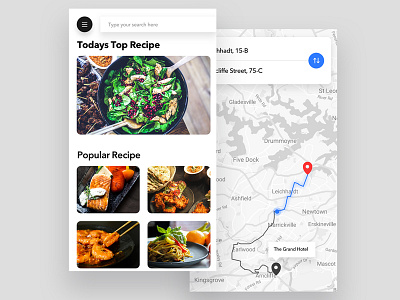 Food App - Home & Map app ar arkit black blue clean discover food map minimal mobile profile