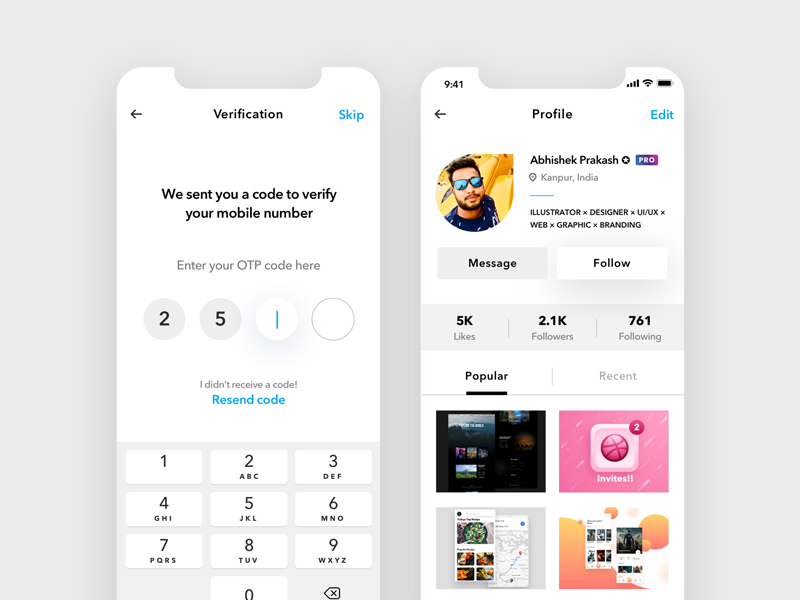 User Profile & Mobile Verification Screen