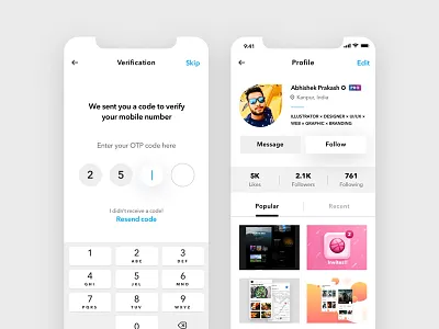 User Profile & Mobile Verification Screen form interface ios otp photoshop sign sketch ui up ux verification