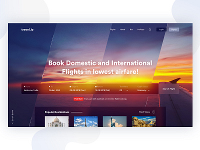 Flight Search Engine booking clean color flight hero image home page inspiration landing page map travel web design web page