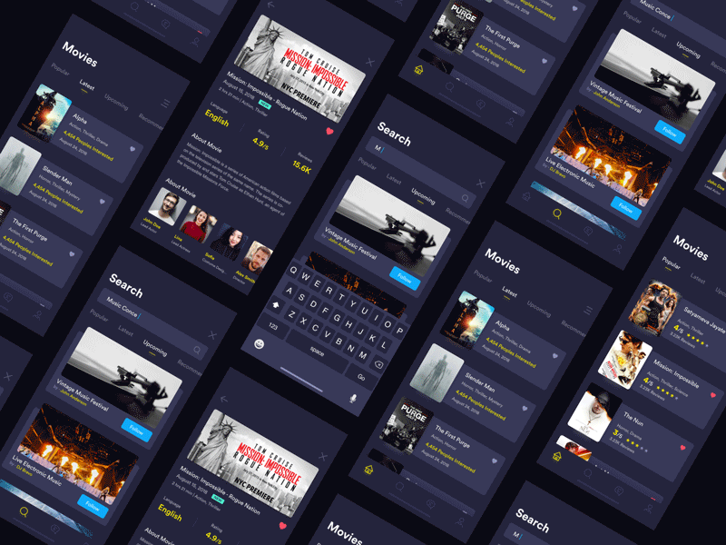 Movie App - Color Variation animation app booking branding design interaction design iphonex mobile mobile ui movie ticket ui ux