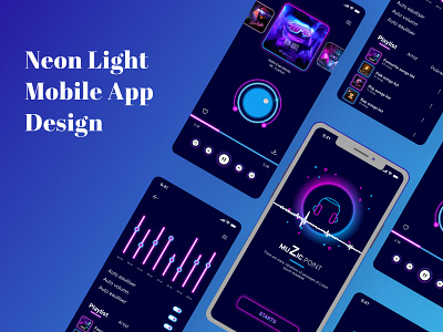 Neon Light Music Mobile App Design adobe xd app app design app work blue app branding figma light effects mobile app mobile app design mockup music music app neon light rock ui ux