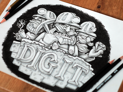 Dig It Game Sketching character diamond dig diger dynamite game gameart handdrawn hummer illustration miner sketching