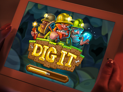 Dig It Loading Page app cute game gameart landing loader mascot matching mine mobile slot vector