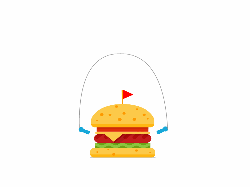 A Burger Getting Fit For Summer animated stickers appetizing burger fast food fit fitness app jump rope jumping animation jumping food loader animation loop skipping rope