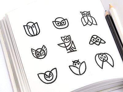 Owl Logo Options bird sign brand identity custom logo line line mark logomark mark owl product branding sketching soft startup logo
