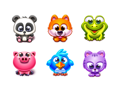 Animal Characters casual cat frog game gameart icon mascot matching mobile panda shiba inu vector