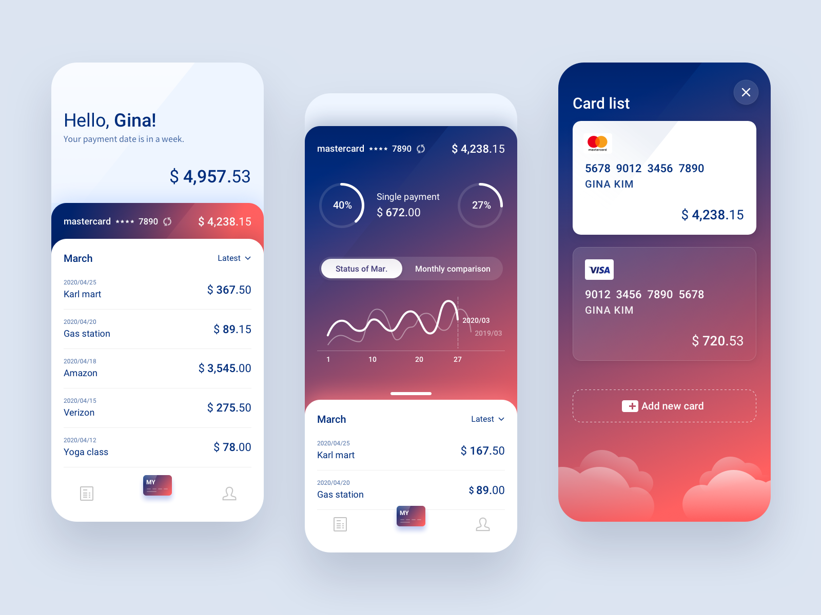 simple card app by Coolish9 on Dribbble