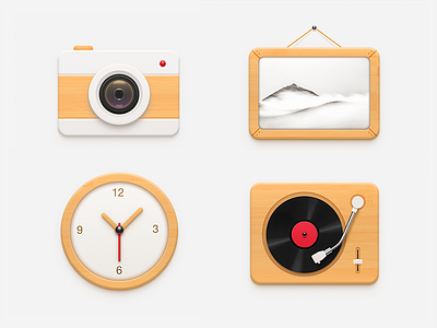 2016.10 Wooden Icons camera clock music photos