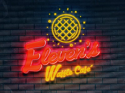 Eleven's Cafe Neon Signage .ai .psd 80s breakfast freebie retro stranger things waffles