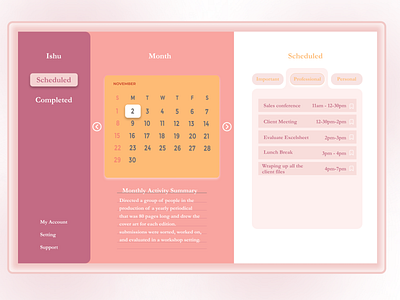 DailyUI071 Personal Schedule dailyui dailyui071 design personal scheldule pink schedule ui