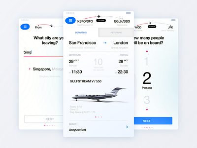 Booking Private Jets App Interface ai air app booking date flights plane tickets travel ui ux